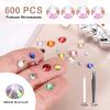 MECCANIXITY 600pcs SS30 6mm Flatback Crystal Rhinestones, Resin Crystal Gems with Tweezer Dotting Pen Non Hotfix for Bedazzling Tumblers Mugs Bottles Nail DIY Crafts, AB White view 2