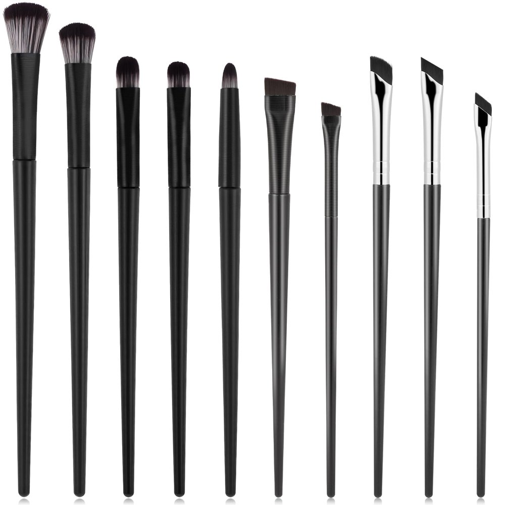 10Pcs Eyeshadow Brush Set, Professional Eye Makeup Brushes Kit with Angled Eyeliner Brushes, Eyes Applicator Tools, Eyeshadow Tool, Highlighter Brush, Flat Eyebrow Tool for Precision Eye Makeup