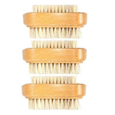 ERINGOGO 3pcs Double-sided Natural Boar Bristle Nail Brush for Nail Cleaning Wooden Pedicure Tool for Home Office and Garden Use