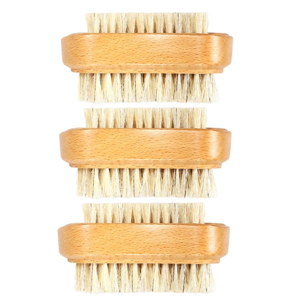 ERINGOGO 3pcs Double-sided Natural Boar Bristle Nail Brush for Nail Cleaning Wooden Pedicure Tool for Home Office and Garden Use