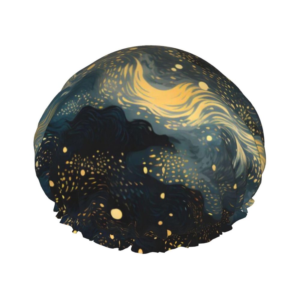 Classic Universe Prints Shower Cap for Women Double Layer Waterproof Reusable Shower Caps Adjustable Elastic Band Quick Drying Bath Hair Hat Protector with PEVA Lined for Spa Salon Bathing Hats