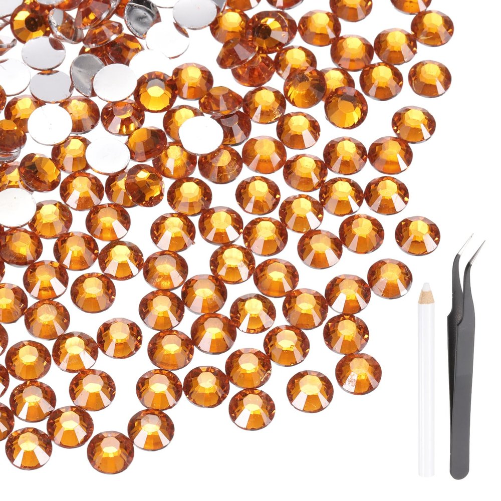 MECCANIXITY 600pcs SS30 6mm Flatback Crystal Rhinestones, Resin Crystal Gems with Tweezer Dotting Pen Non Hotfix for Bedazzling Tumblers Mugs Bottles Nail DIY Crafts, Orange