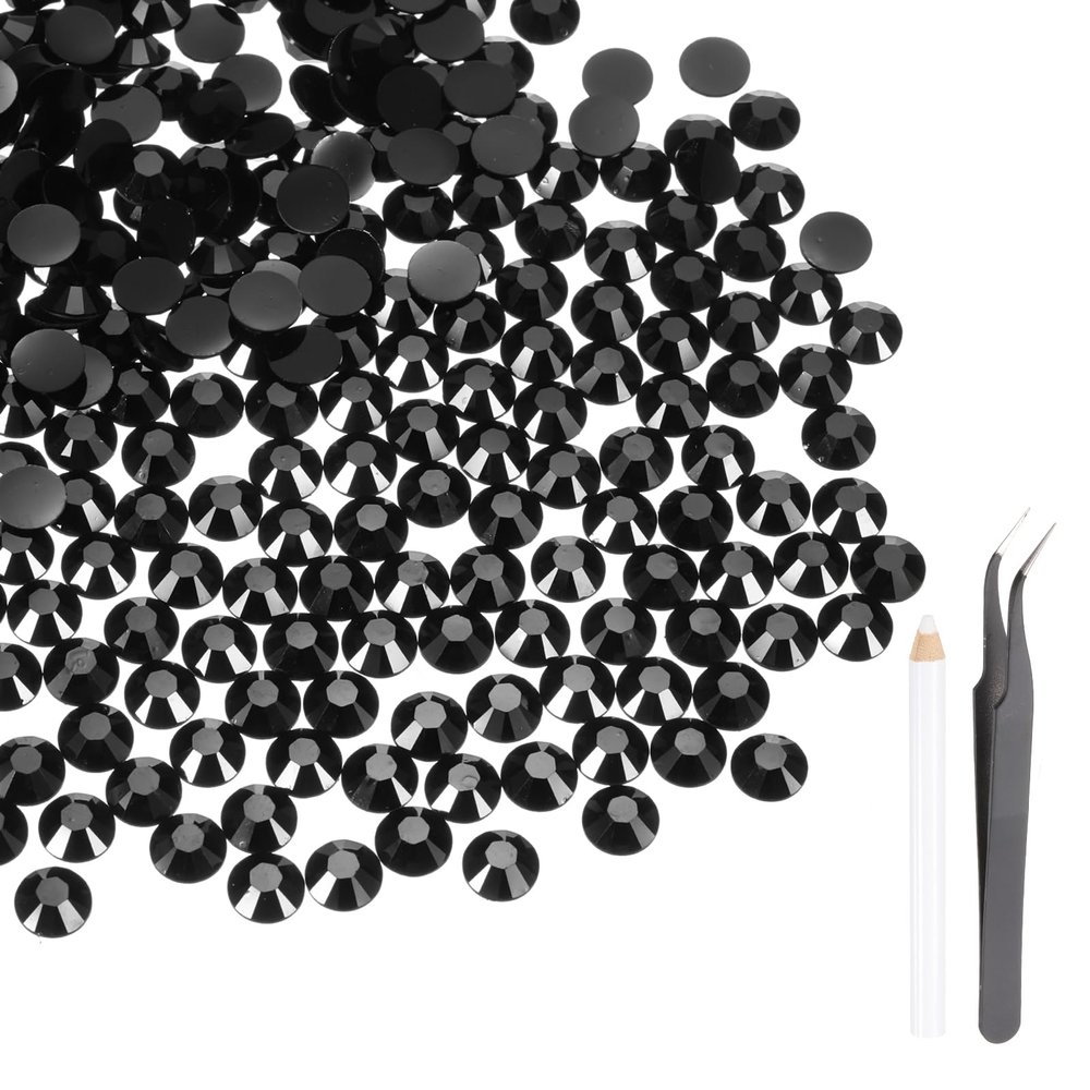 MECCANIXITY 2500pcs SS12 3mm Flatback Crystal Rhinestones, Resin Crystal Gems with Tweezer Dotting Pen Non Hotfix for Bedazzling Tumblers Mugs Bottles Nail DIY Crafts, Black