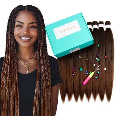 Roeula T4/30# Pre Stretched Braiding Hair 20 Inch 8 Packs Long Ombre Medium Brown to Auburn Brown Braiding Hair Pre Stretched Professional Prestretched Braiding Hair Synthetic Crochet Twist Braids