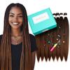 Roeula T4/30# Pre Stretched Braiding Hair 20 Inch 8 Packs Long Ombre Medium Brown to Auburn Brown Braiding Hair Pre Stretched Professional Prestretched Braiding Hair Synthetic Crochet Twist Braids view 1