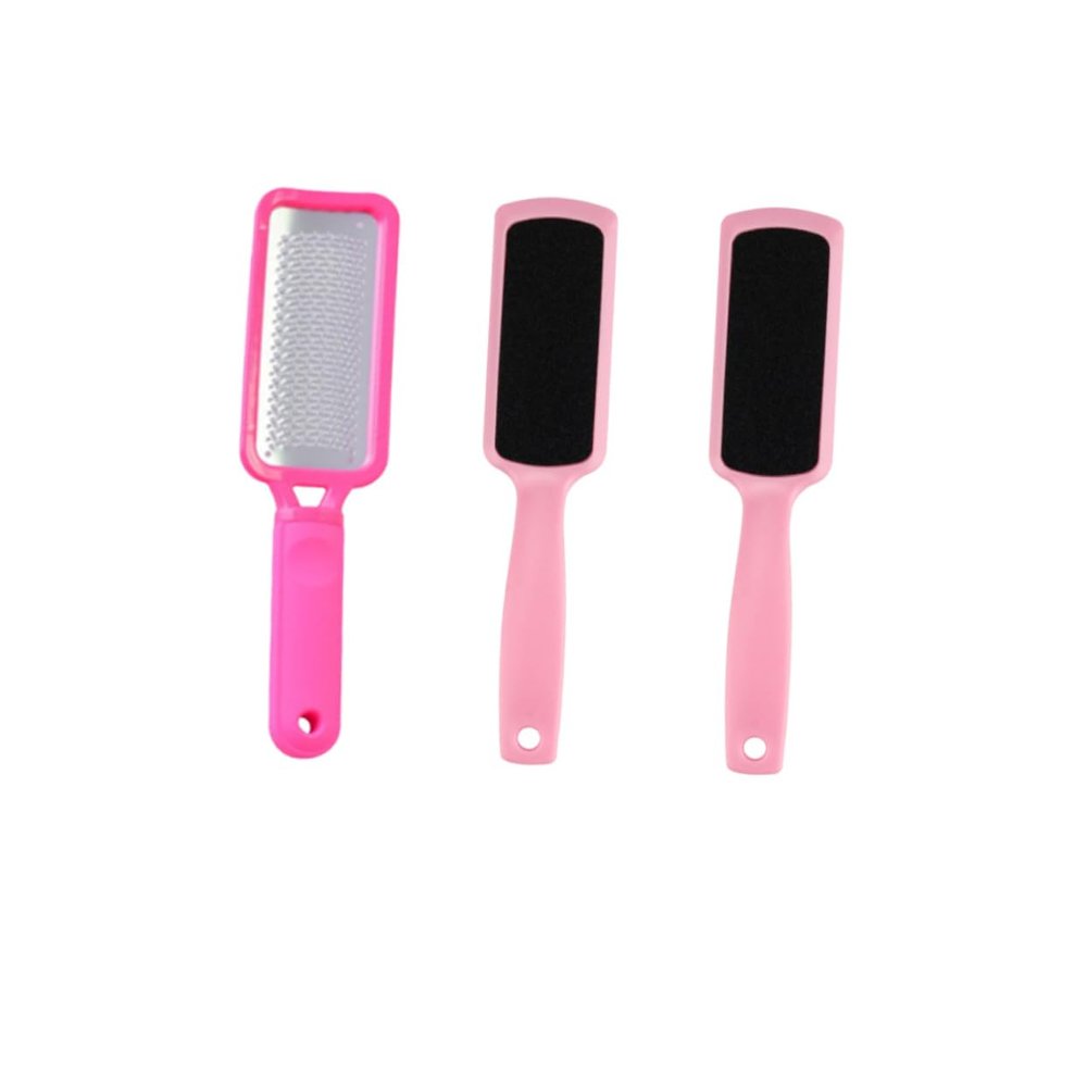 CTIRCHIU 3Pcs Foot Grinding Tool Stainless Steel Foot File Pink Sandpaper Exfoliator Double Sided Tools for Smooth Feet Durable Comfortable Grip for Home Foot Care