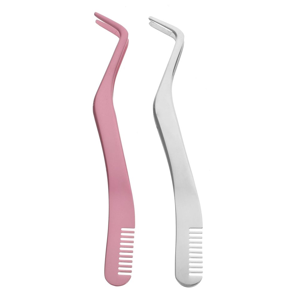 EPIGEIST Stainless Steel Eyelash Extension Tweezers 2pcs Comb Ergonomic Lash Applicator Tool for Makeup Professional Female Beauty Accessory