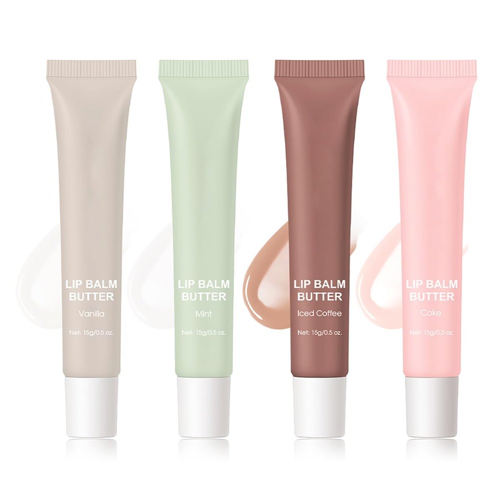 4 Flavors Butter Lip Balm Set, Nourishing And Hydrating Lip Gloss, Long-Lasting Moisturizing Non-Sticky Lip Tint, Soothes And Softens Dry Lips Natural Ingredient Lip Care (4 Flavors)