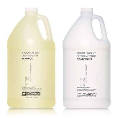 GIOVANNI Eco Chic Smooth as Silk Deep Moisture Shampoo & Conditioner Set - Aloe Extract, Calms Frizz, Detangles, Lauryl & Laureth Sulfate Free, Paraben Free, Color Safe - 1 gal (2 Pack)