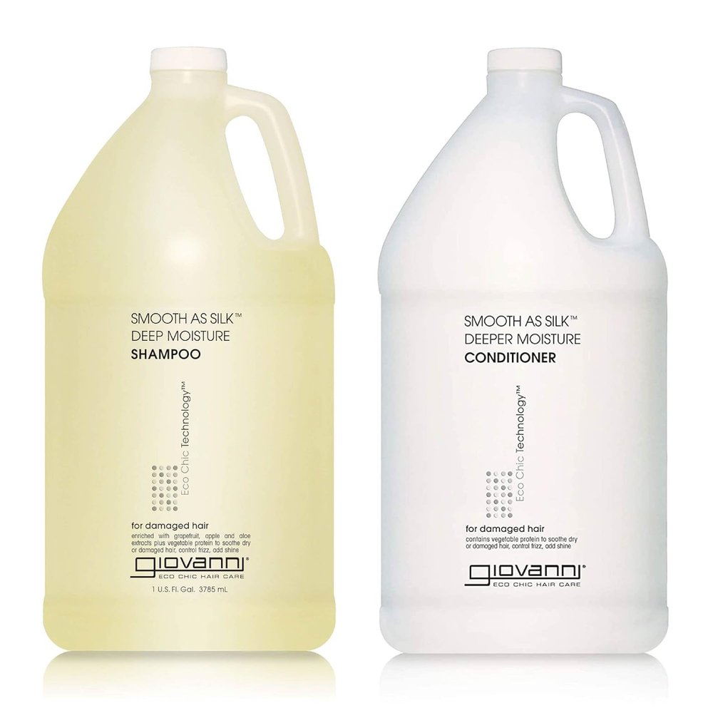 GIOVANNI Eco Chic Smooth as Silk Deep Moisture Shampoo & Conditioner Set - Aloe Extract, Calms Frizz, Detangles, Lauryl & Laureth Sulfate Free, Paraben Free, Color Safe - 1 gal (2 Pack)