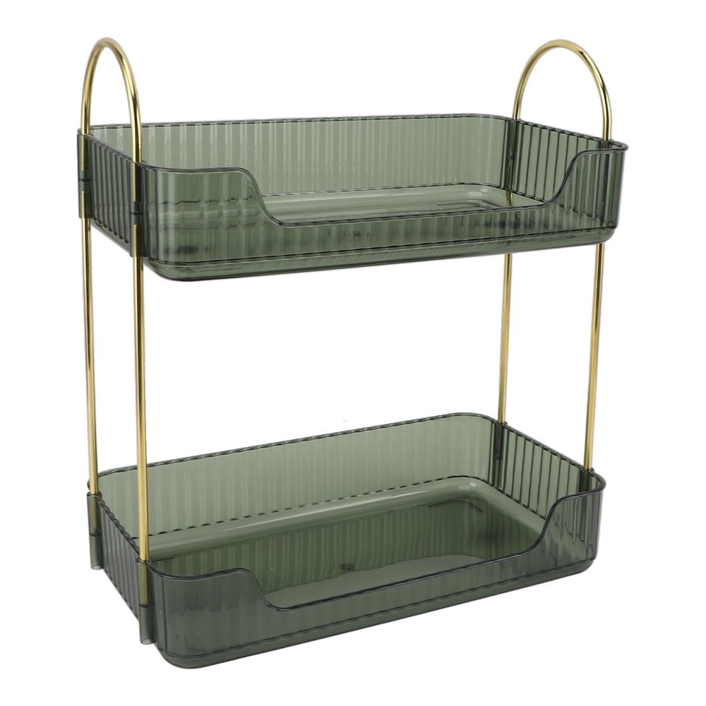 2 Tier Makeup Shelf Organizer, Double Layer Makeup Stand for Brushes Eyeshadow, Large Capacity Cosmetic Organizer, with Multi Tier Design (Green)