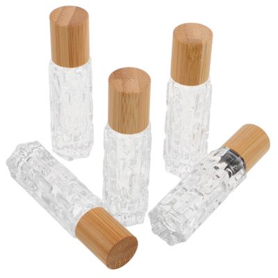 HONMEET 5pcs Glass Essential Oil Bottles Roller Ball Bamboo Covered Oil Containers Refillable Travel Rollerball Bottles