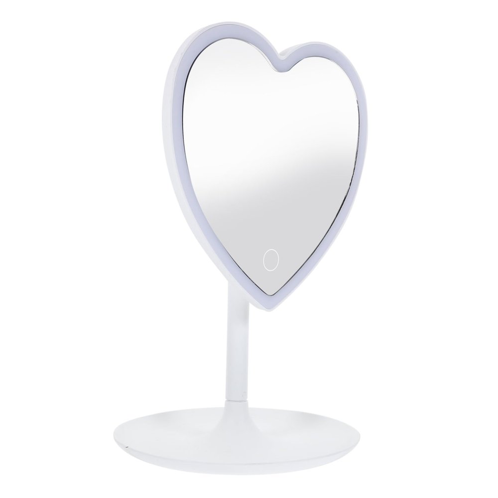 CVUTOVO Heart Shaped LED Makeup Mirror with Stand Aesthetic Desk Decoration for Home Use Portable Cosmetic Lighted Vanity Mirror for Daily Makeup Needs