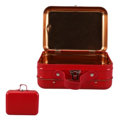Alipis Mini Suitcase Storage Box with Handle Charming Red Iron Makeup Container for Travel Jewelry and Electronics Efficient Design for Organization