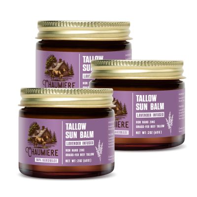 Lavender Tallow Sunscreen SPF 50  Grass-Fed Beef Tallow Balm with Carrot Seed Oil & Non-Nano Zinc  Organic Face & Body Moisturizer, Reef Safe, Naturally Scented  2.5oz x 3, Made in USA