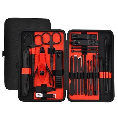 25 Pieces Stainless Steel Manicure Kit Stainless Steel Nail Clipper Set with Black Leather Travel for Men and Women Manicure Kit Pedicure Care Nail Art Tool,