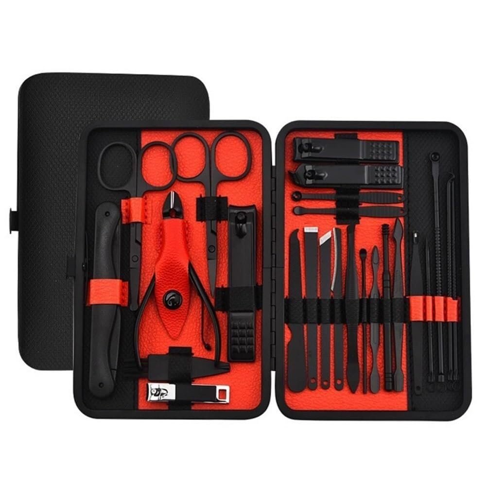 25 Pieces Stainless Steel Manicure Kit Stainless Steel Nail Clipper Set with Black Leather Travel for Men and Women Manicure Kit Pedicure Care Nail Art Tool,