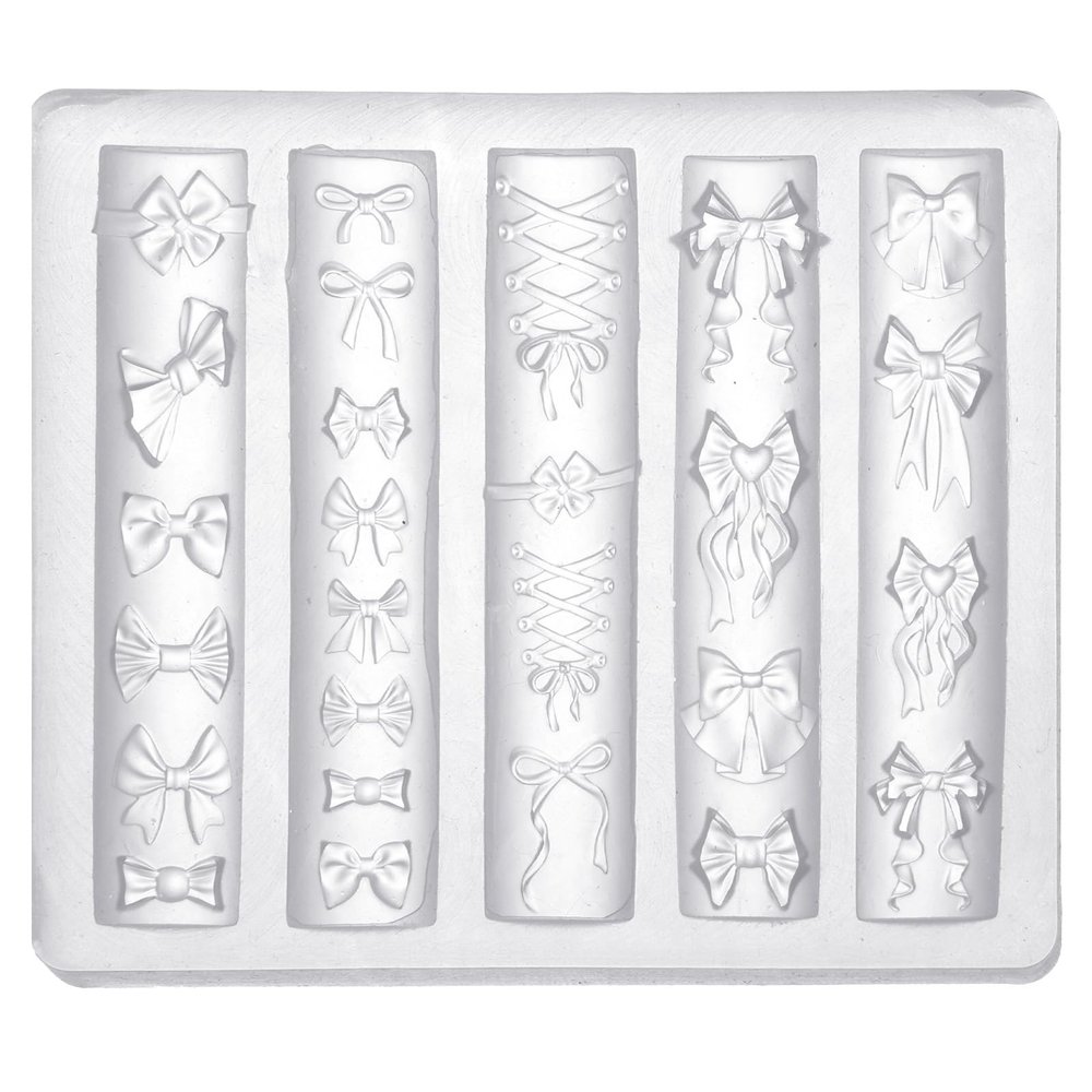 Bow Nail Charm Mold, 3D Silicone Transparent Bow Nail Mould Carving Template Stencil for Craft Project Women Fingertip Art Decoration
