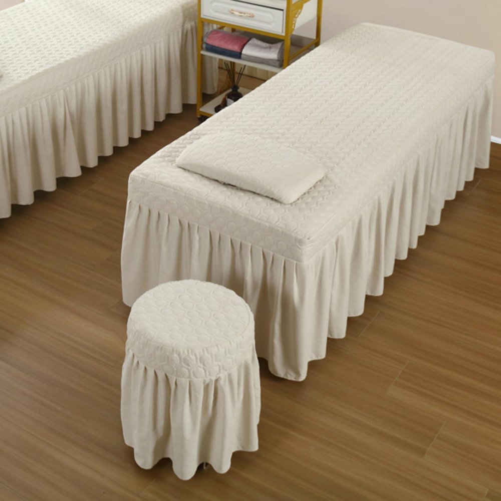 Beige,80 * 190cm(S),LDLCYCN Solid Color Massage Bed Skirt with Breathing Hole Massage Spa Bed Cover with Skirt Breathable Beauty Bedspread with Elastic Band All-Round Wrap Square Head Washable