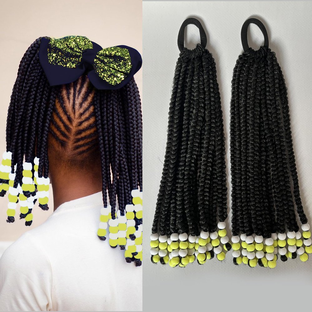 2 Pieces Box Braids Kids Ponytail With Beads - 10inch Box Braids Hairstyles for Kids Cute Braids with Beads Protective Braided Hairstyles for Black Girl (10inch Yellow Beads)