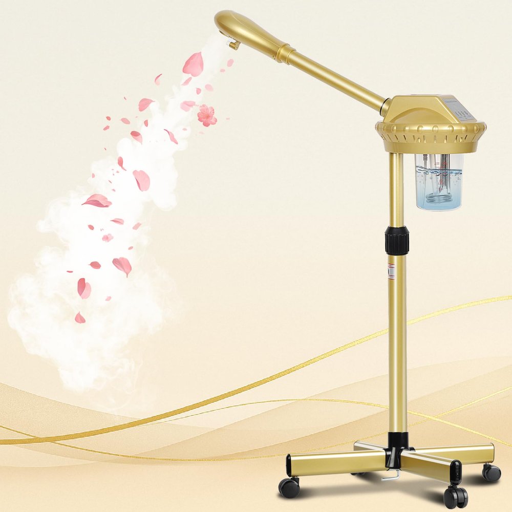 Facial Steamer Professional with More Steam for Deep Cleansing and Hydration, Estheticians Steamer on Wheels with Time Setting, Face Steamer Adjustable Height for Beauty, Spa and Home UseGolden