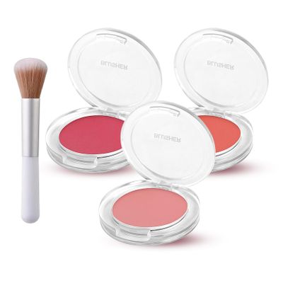 3Pcs Blush Palette for Cheeks with Make Up Brush,Face Matte Contour Blush Makeup Palette,Buildable Shimmer Facial Cheek Blusher Shades,Blendable Cosmetic Makeup Blush A
