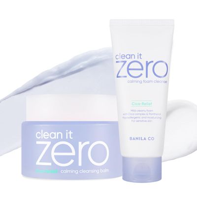 BANILA CO Clean It Zero Calming Double Cleanse Set | Calming Cleansing Balm 100ml + Calming Foam Cleanser 150ml | CICA, Madecassoside | Korean Vegan Cleanser for Sensitive Skin