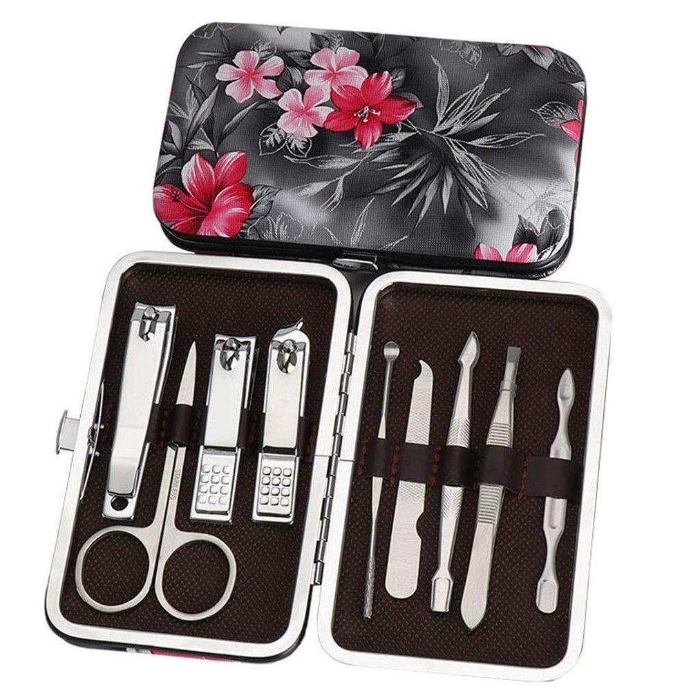9-Piece Stainless Steel Manicure & Pedicure Set with Travel Case, Nail Grooming Kit for Home & Travel