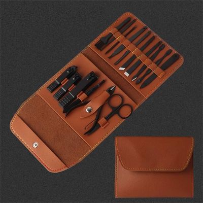 16-Piece Professional Manicure Set - Nail Clippers, Pedicure Tools, Grooming Kit for Men & Women (Grey)(Brown)