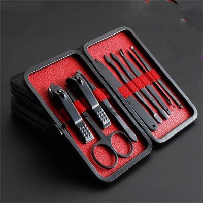 10-Piece Manicure Set with Nail Clippers & Pedicure Tools, Professional Grooming Kit with Leather Case for Travel (Black)