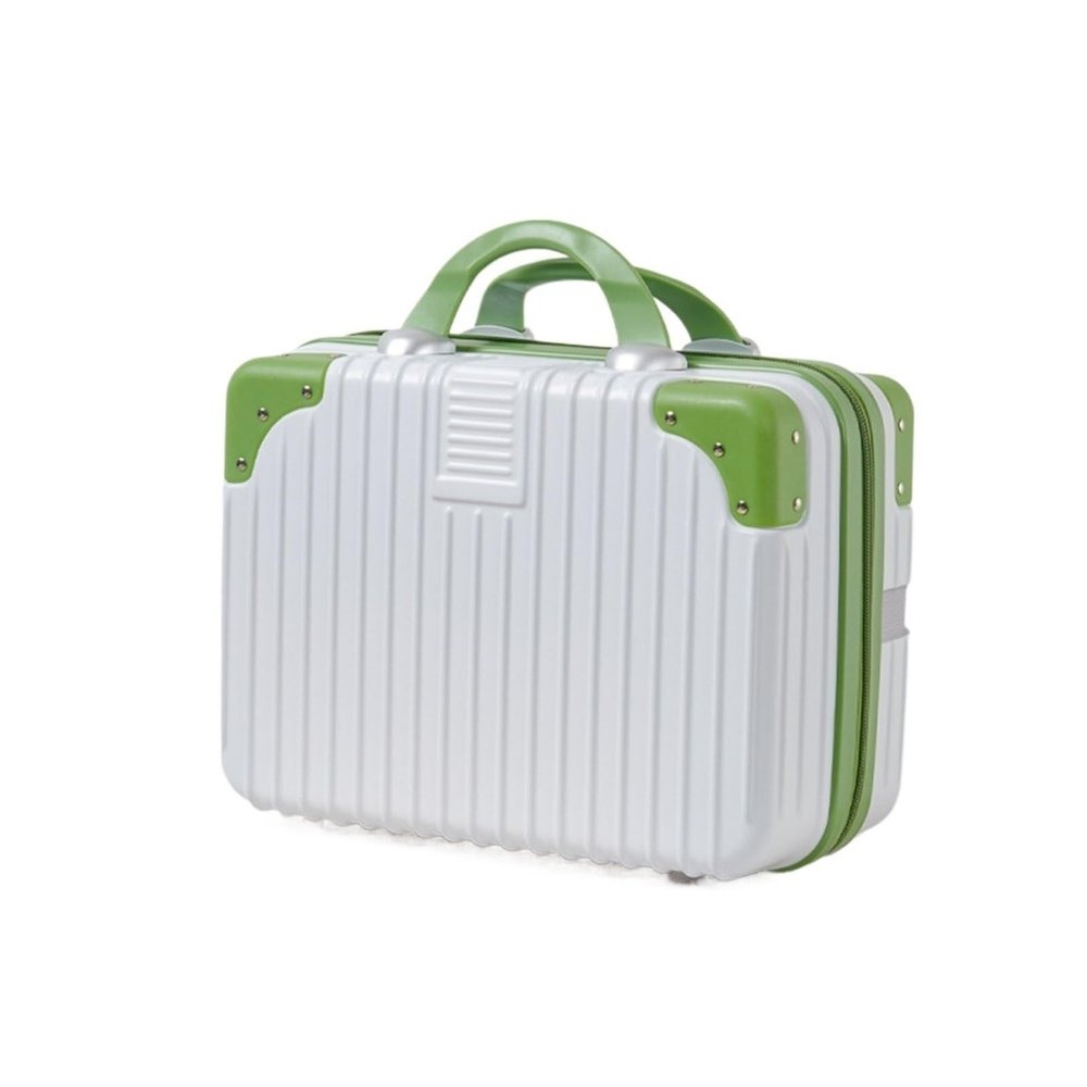 Makeup Train Case Portable Cosmetic Box, Combination Suitcase, Small Lockable Vanity Case, Large Capacity Hand Luggage, Medicine Safe Case(Green+White,14in)