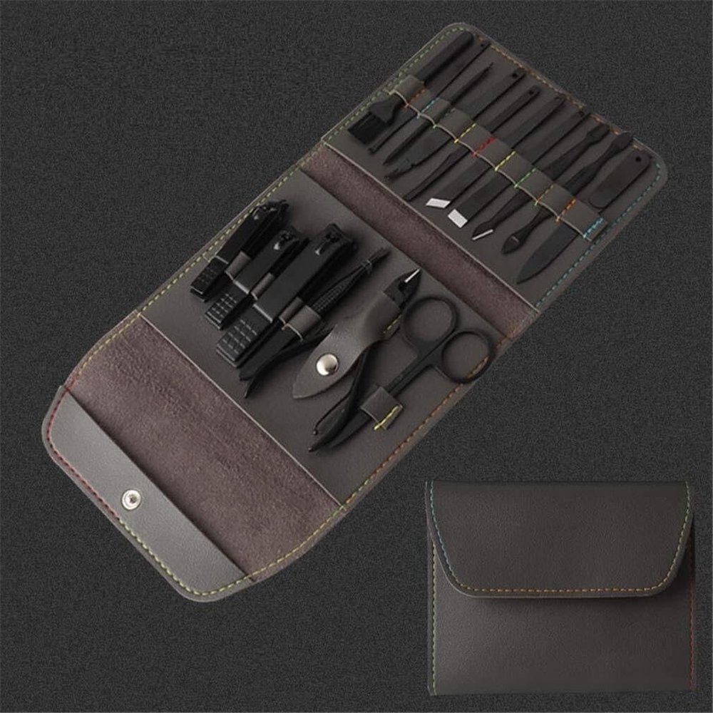 16-Piece Professional Manicure Set - Nail Clippers, Pedicure Tools, Grooming Kit for Men & Women (Grey)(Gray)