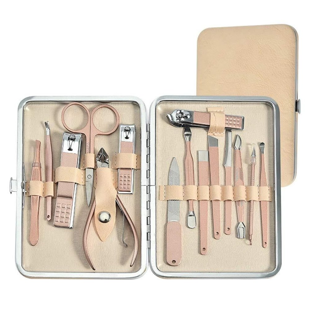15-Piece Nail Clippers Manicure Set, Professional Stainless Steel Pedicure & Grooming Kit with Case for Travel