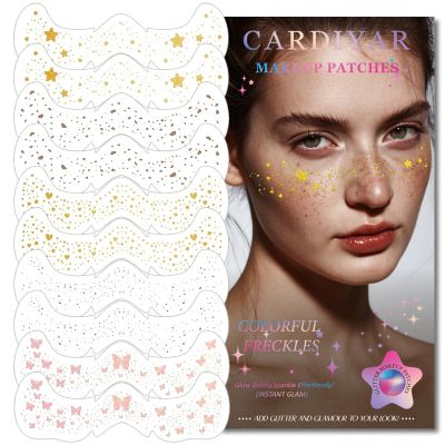 Glitter Freckles, 24PCS Glitter Freckles Face Tattoo, Sparkle Freckles for Women, Waterproof Gold Temporary Face Tattoos Glitter Glow Up Patches Makeup Patches (Multicolored 10pcs)