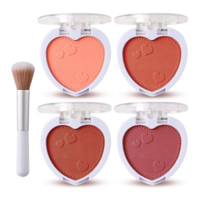 4Pcs Blush Palette for Cheeks with Make Up Brush,Face Matte Contour Blush Makeup Palette,Buildable Shimmer Facial Cheek Blusher Shades,Blendable Cosmetic Makeup Blush B