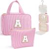YOOLIFE Initial Hanging Toiletry Bag for Teen Girl - Birthday Gifts for 11 12 13 14 15 16 17 18 19 Year Old Girls, Travel Toiletry Bag Gifts for Mom Daughter Sister Friends, Letter A, Pink view 1