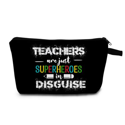 MoCaliduccious Teachers Are Heroes Print Makeup Bag Superhero Spirit Teacher Cosmetic Organizer Teachers' Day Gift for Mentor Teacher's Appreciation Gift