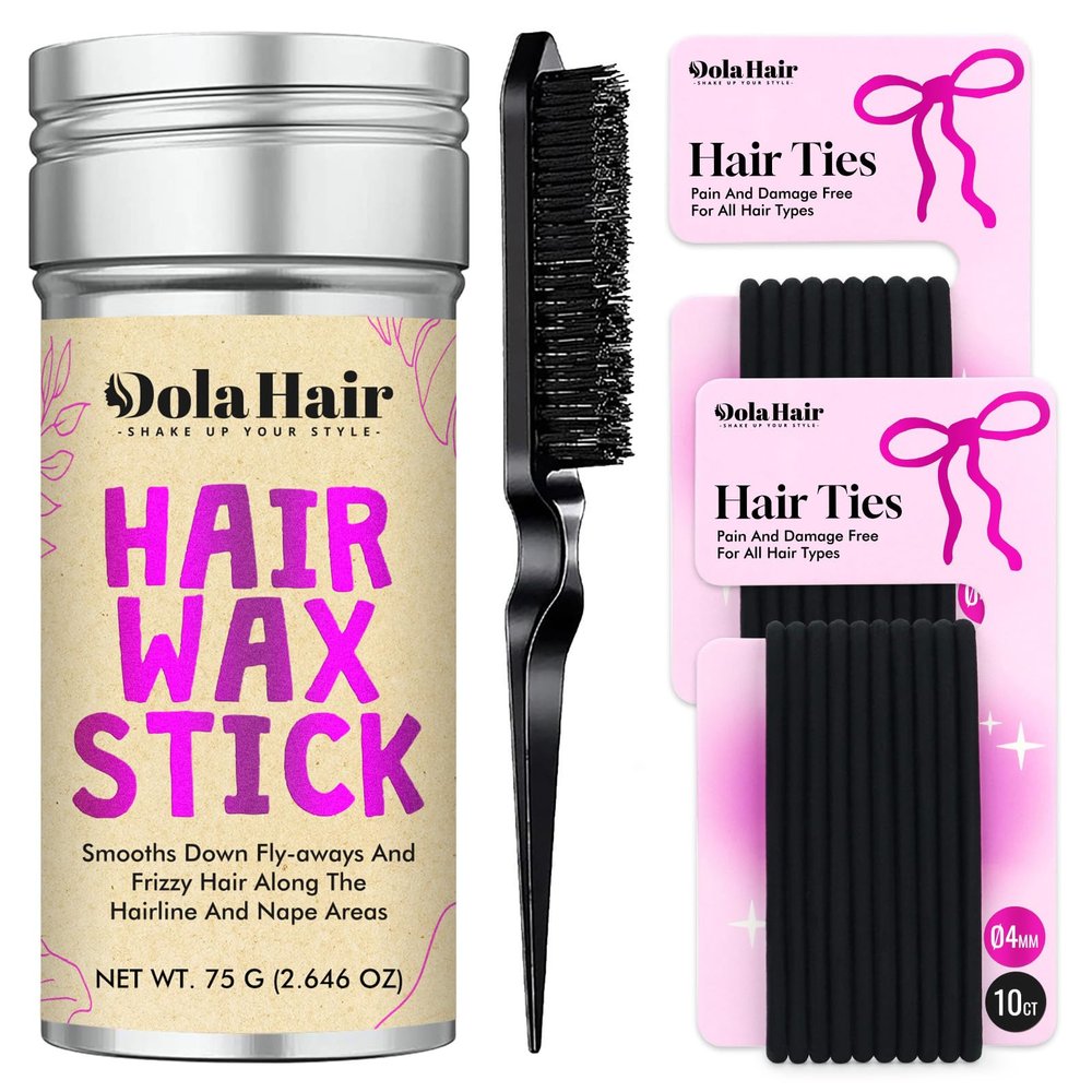 Dolahair Hair Wax Stick - Flyaway Control and Styling Pomade for Kids, Women, and Men - Accessorie Slick Back Hair Brush Kit Hair Bun Maker 20 Pcs Hair Ties (Pack of 3)