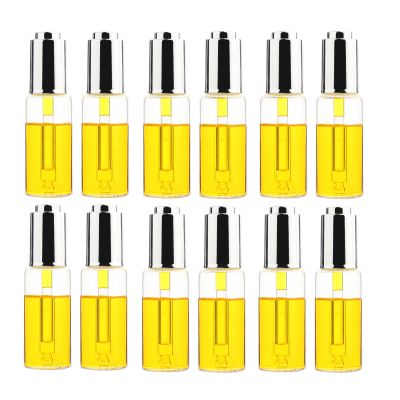 10/15/20/25/30ML Transparent Glass Dropper Bottles with Electroplate Silver Convex Steps Press Cap with Threaded 20/410 for Essential Oils, Leak Proof Travel Bottles, Set of 12 (30ml)