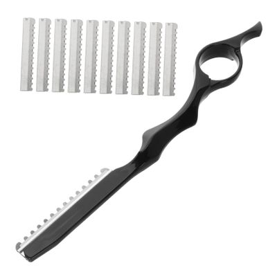 Beavorty Thinning Hair Cutting Razor Set 11pcs Professional Hair Styling Tools with Replacement Blades Manual Metal Shaving Razor for Men for Hairdressers and Home Use