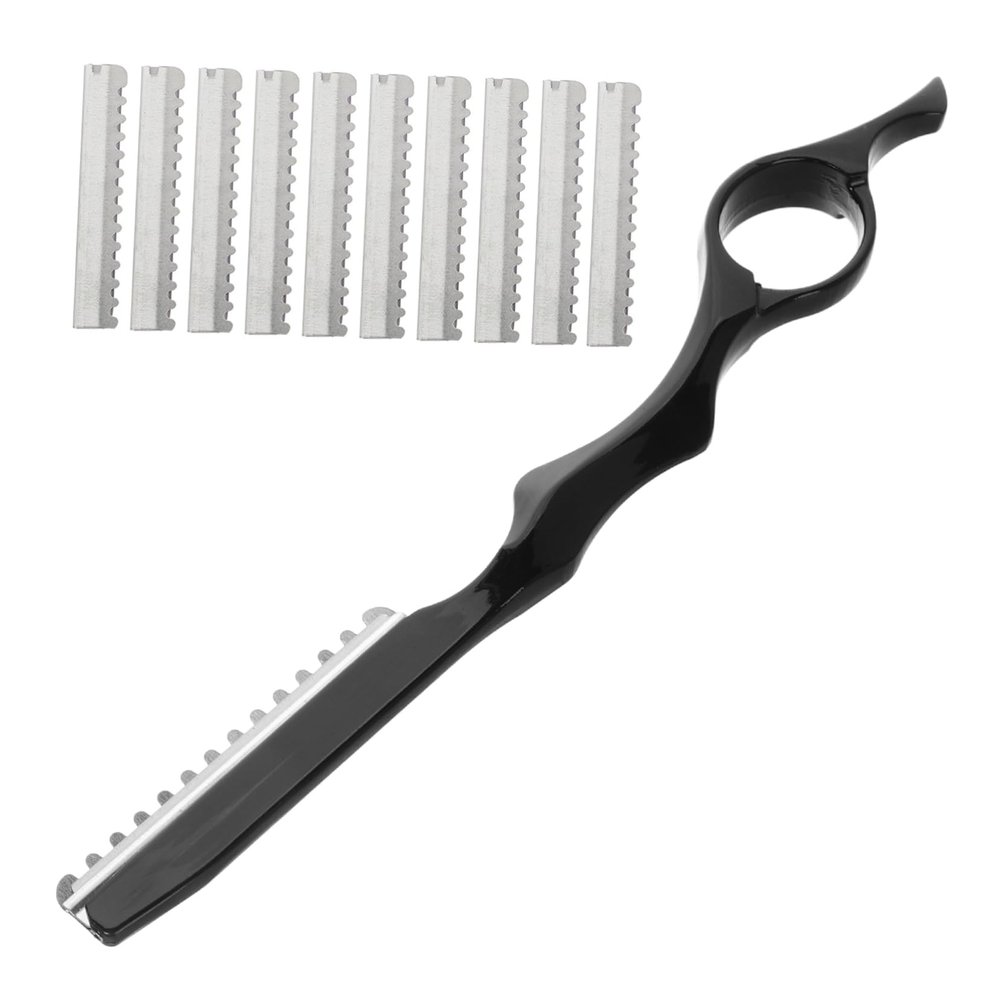 Beavorty Thinning Hair Cutting Razor Set 11pcs Professional Hair Styling Tools with Replacement Blades Manual Metal Shaving Razor for Men for Hairdressers and Home Use