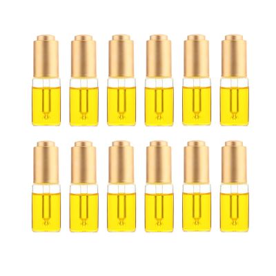 10/15/20/25/30ML Transparent Glass Dropper Bottles with Electroplate Frosted Gold Convex Steps Press Cap with Threaded 20/410 for Essential Oils, Leak Proof Travel Bottles, Set of 12 (15ml)