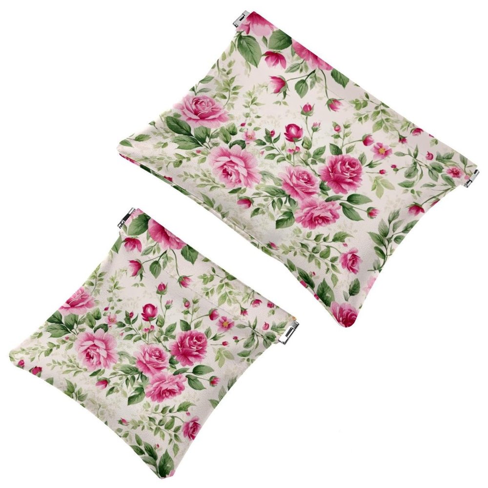 2Pcs Art Flower-770 Pocket Cosmetic Bag for Purses, Waterproof Makeup Bag Cosmetic Pouch, Portable No Zipper Makeup Bag