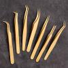 7PCS Eyelash Extension Tweezers Extension Supplies Gold Precision Tongs Nail Art Makeup Tool Set view 2