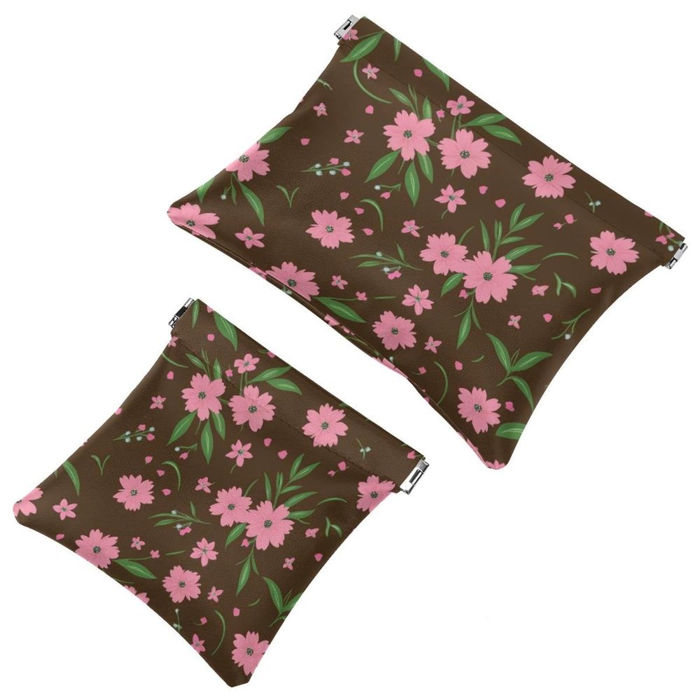 2Pcs Aesthetic Flower-710 Pocket Cosmetic Bag for Purses, Waterproof Makeup Bag Cosmetic Pouch, Portable No Zipper Makeup Bag