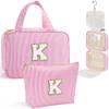 YOOLIFE Christmas Gifts for Women Stocking Stuffers, Initial Hanging Toiletry Bag for Women, Travel Toiletry Bag, Birthday Gifts for Mom Daughter Sister Friends, Letter K, Pink view 1