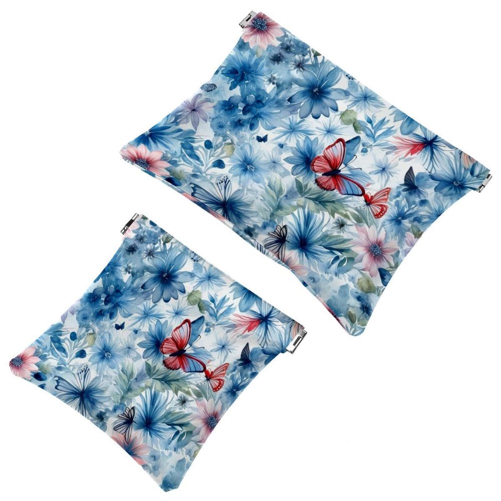 2Pcs Aesthetic Flower-698 Pocket Cosmetic Bag for Purses, Waterproof Makeup Bag Cosmetic Pouch, Portable No Zipper Makeup Bag