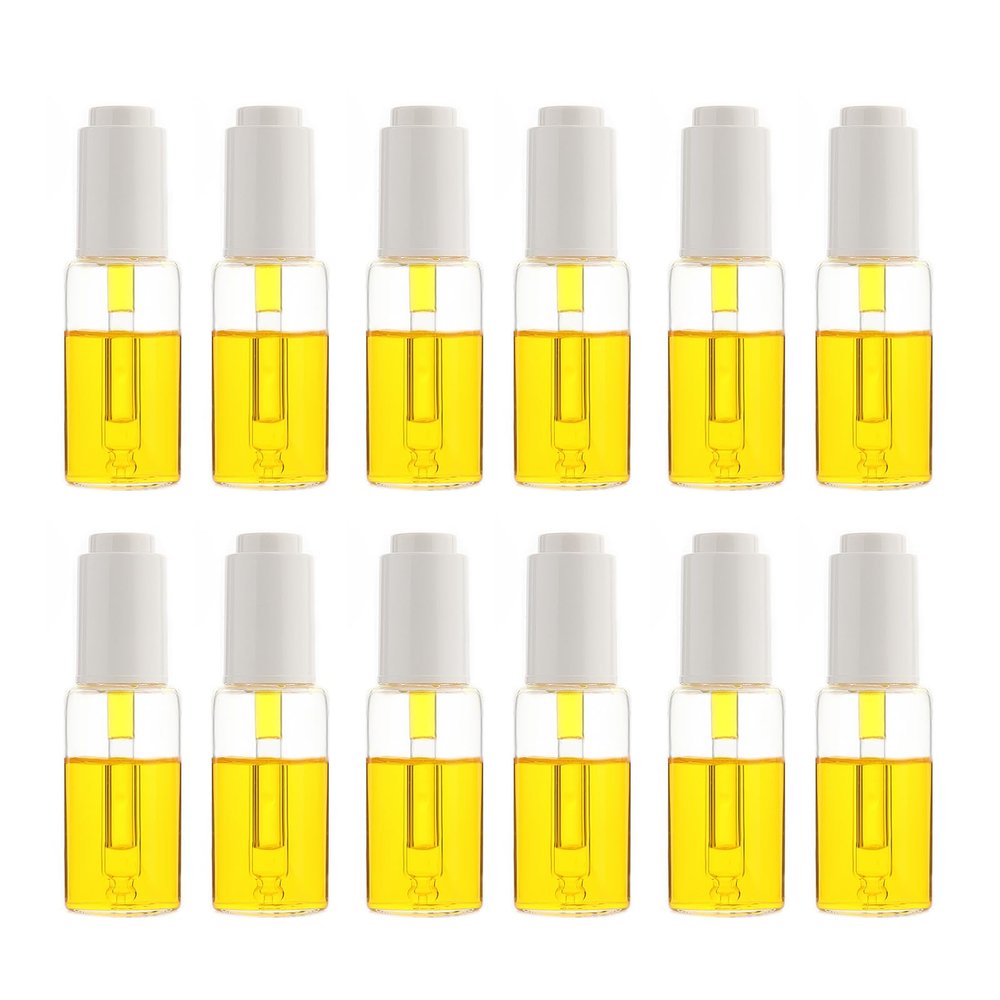 10/15/20/25/30ML Transparent Glass Dropper Bottles with White Concave Steps Press Cap with Threaded 20/410 for Essential Oils, Leak Proof Travel Bottles, Set of 12 (25ml)