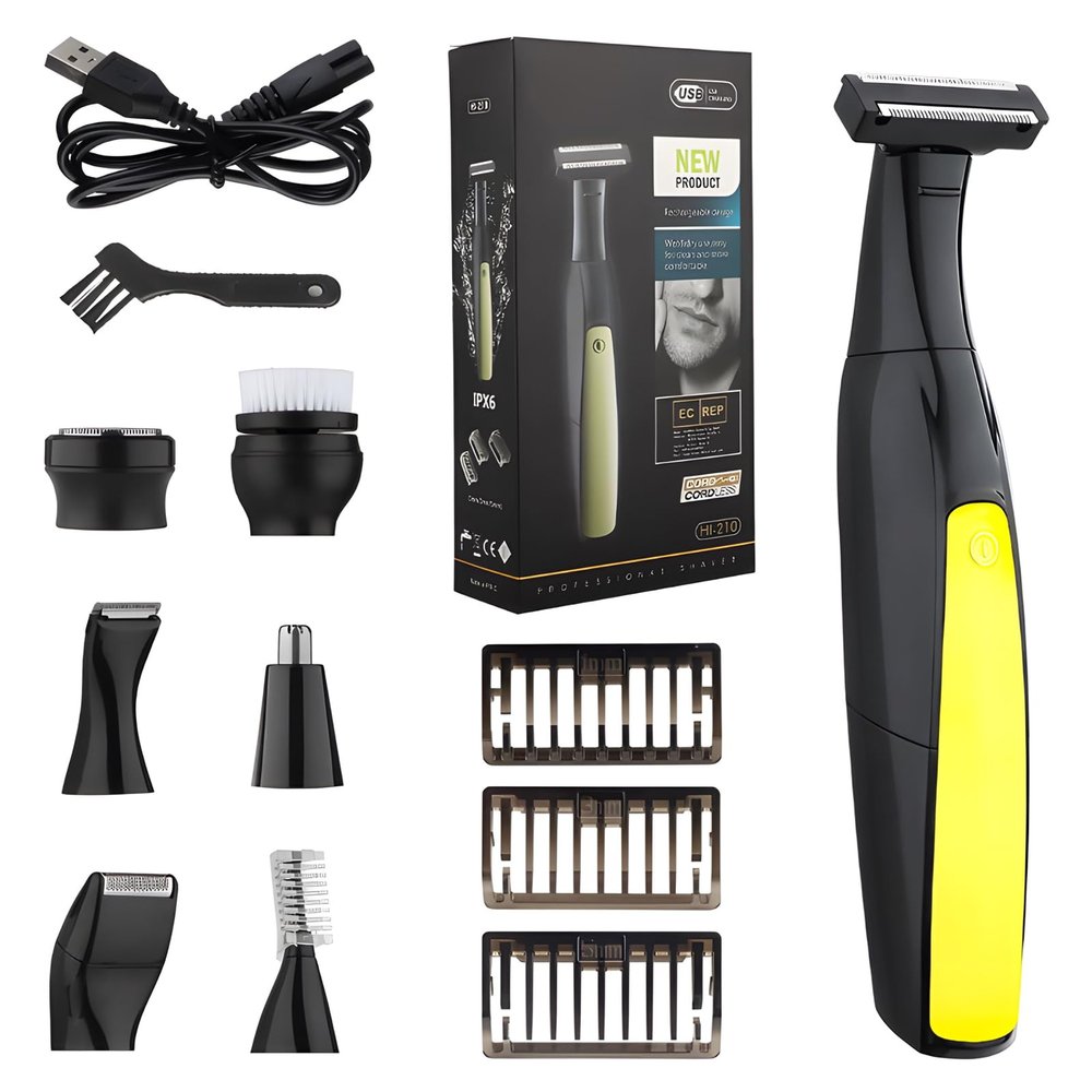 Multifunctional Electric Wet & Dry Shaver - Electric Razor for Men, Full Body Washable, USB Rechargeable, 3 Precision Trimmer Heads for Beard, Facial, Body Grooming, Great for Gift (7 in 1)