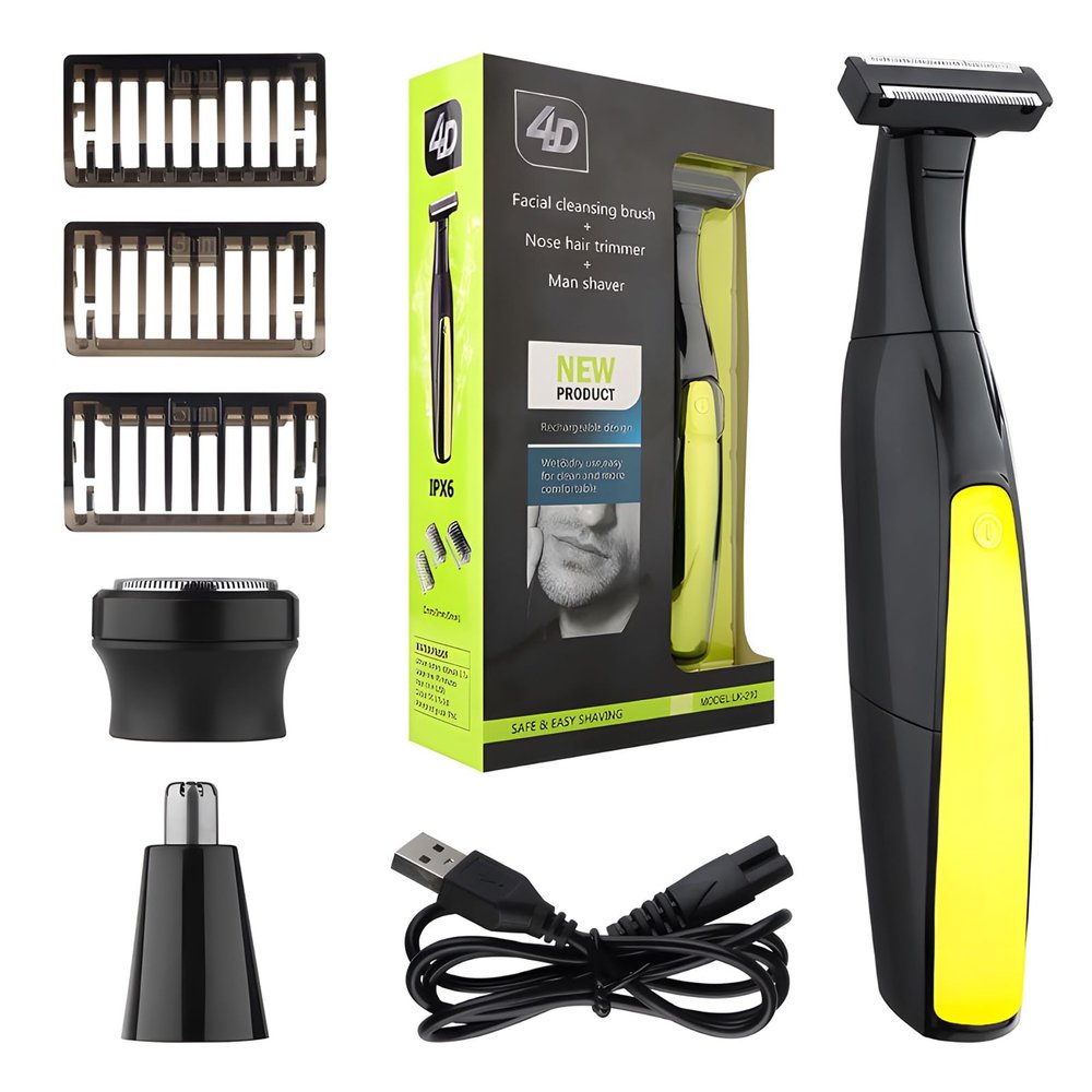 Multifunctional Electric Wet & Dry Shaver - Electric Razor for Men, Full Body Washable, USB Rechargeable, 3 Precision Trimmer Heads for Beard, Facial, Body Grooming, Great for Gift (3 in 1)